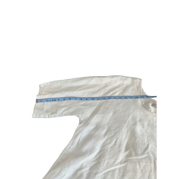 Flax Blouse Beige Linen Short Sleeve‎ Scoop Neck Lagenlook Coastal Grandma Large - Picture 11 of 12